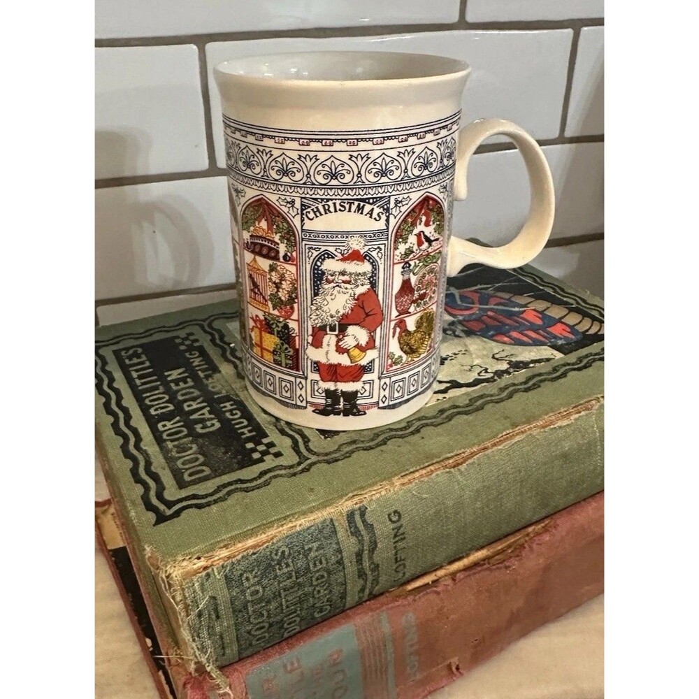 Vintage Dunoon Christmas Coffee Tea Mug Scotland Santa Tree Traditional